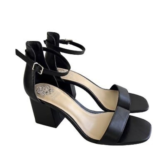 Vince Camuto Sandal Women Size 8  Black Leather Margry Ankle Strap Block Heel - Picture 1 of 8